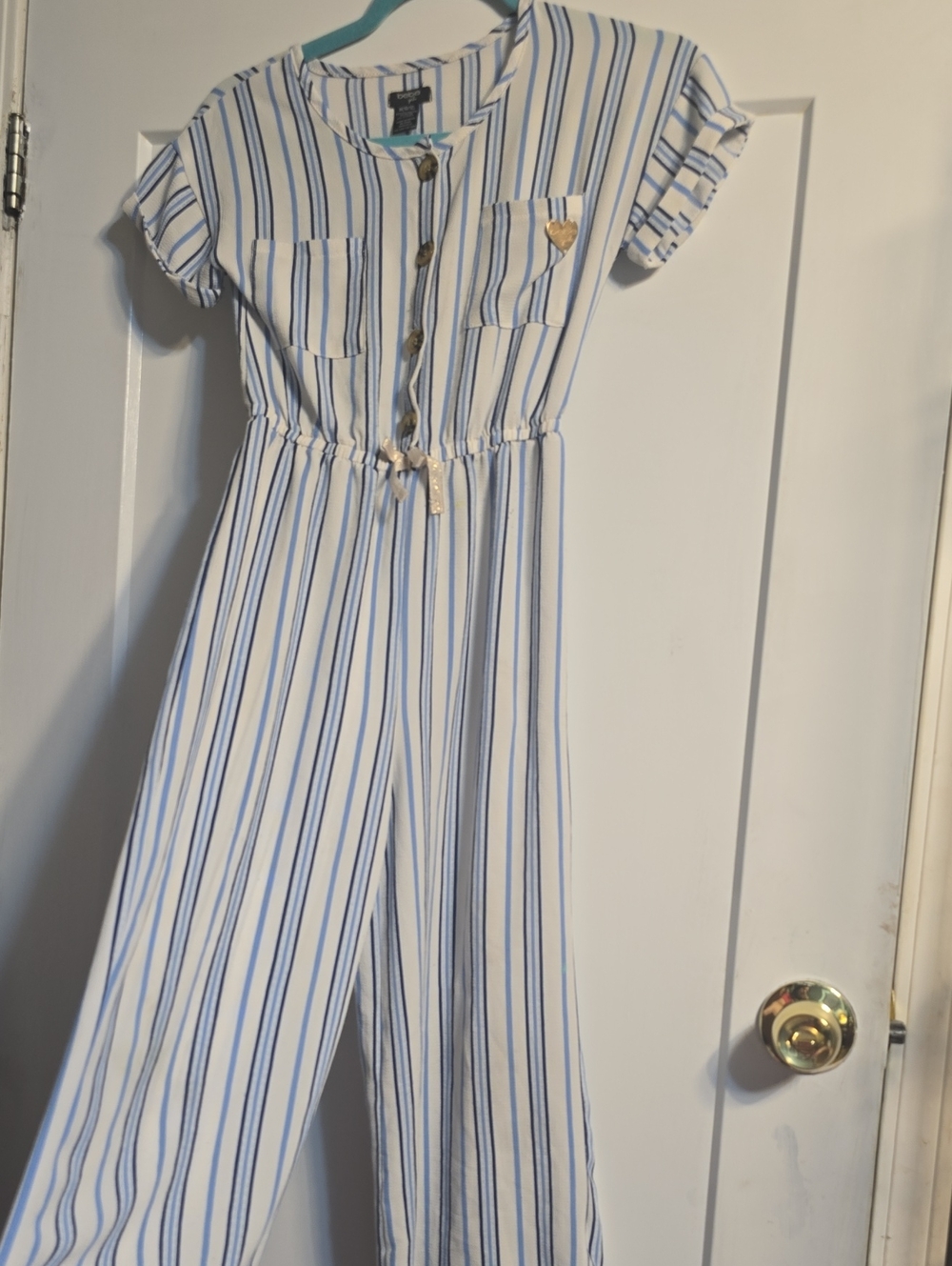 Unknown Brand Girls' Blue & White Striped One-Piece Jumpsuit